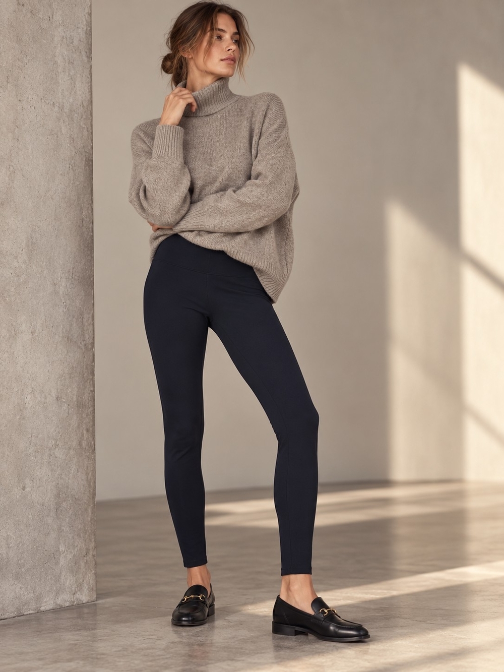 LOFT Navy Leggings Large NWT Stretch Minimalist Quiet Luxury Workwear Chic